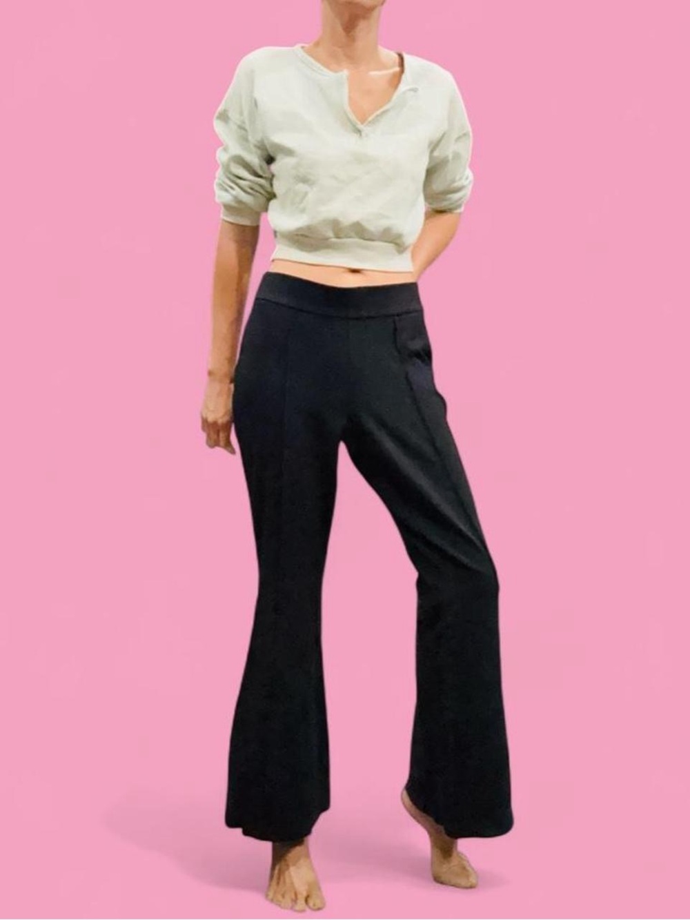 Cato Black Pull-On Flare Pants Medium High Rise Stretch Ponte Trousers